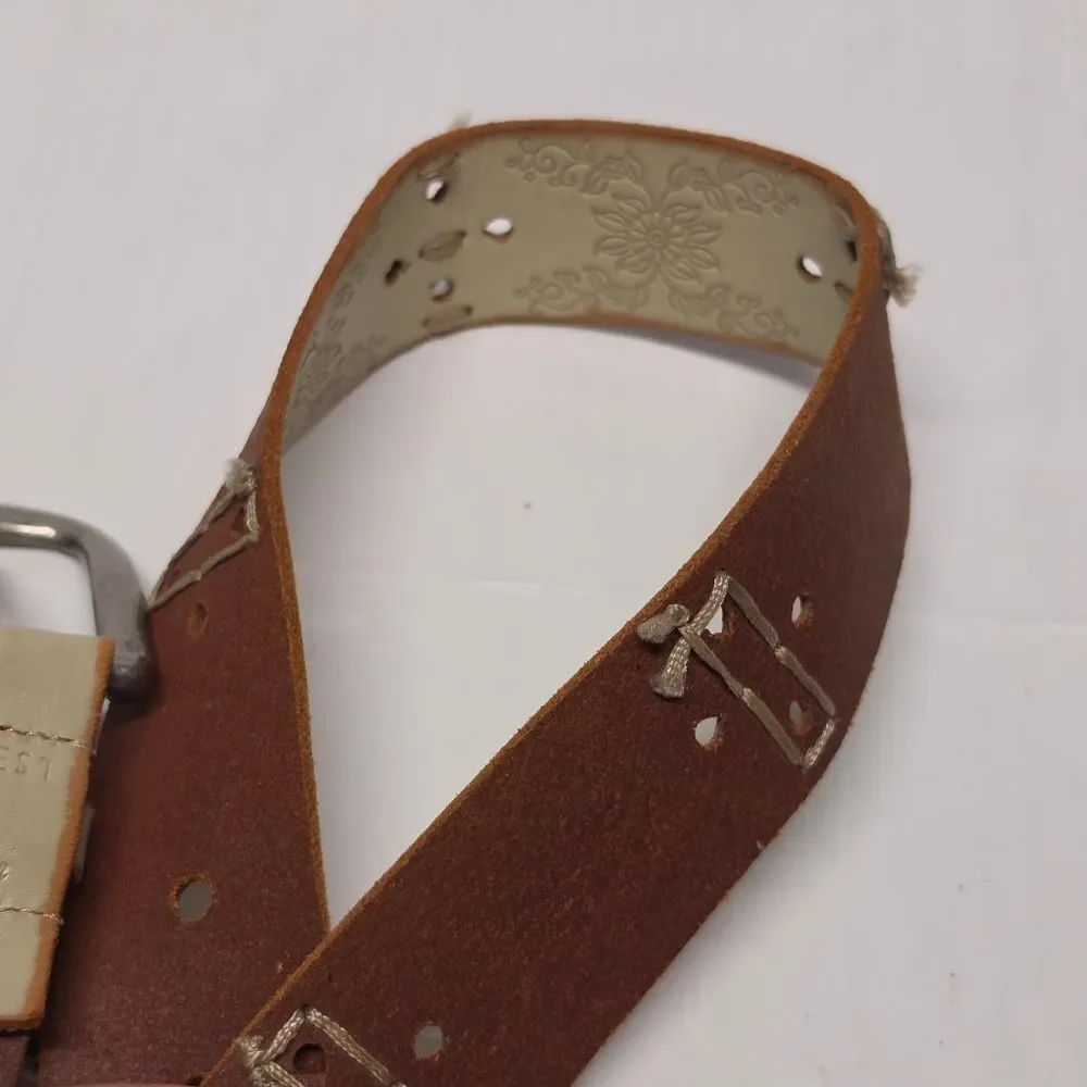 Nine West Women's Belt In Floral Beige Tan Leather Bohemian Cowgirl Western L